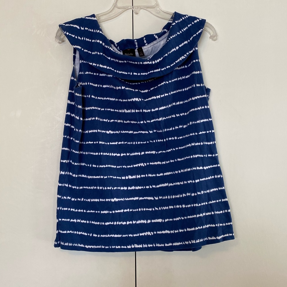 Rafaella Blue and White Tank with Ruffle Detail